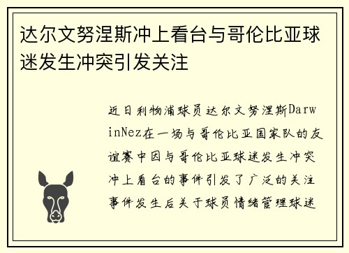 达尔文努涅斯冲上看台与哥伦比亚球迷发生冲突引发关注